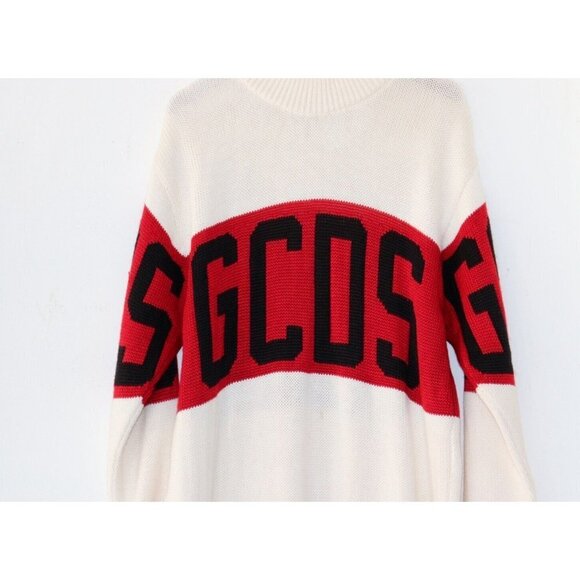 GCDS Unisex Large Ivory Off-White Band Sweatshirt Logo Stripe Knit Sweater $560 - Picture 4 of 11